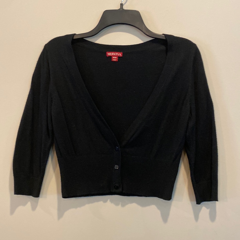 Merona Short Black Cardigan W Buttoned Front